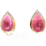 Pink Tourmaline and Diamond 14K Yellow Gold Earrings, circa 1970s