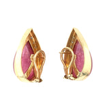 Pink Tourmaline and Diamond 14K Yellow Gold Earrings, circa 1970s