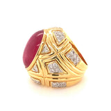 Pink Tourmaline and Diamond 18k Yellow Gold Dome Ring, circa 1970s