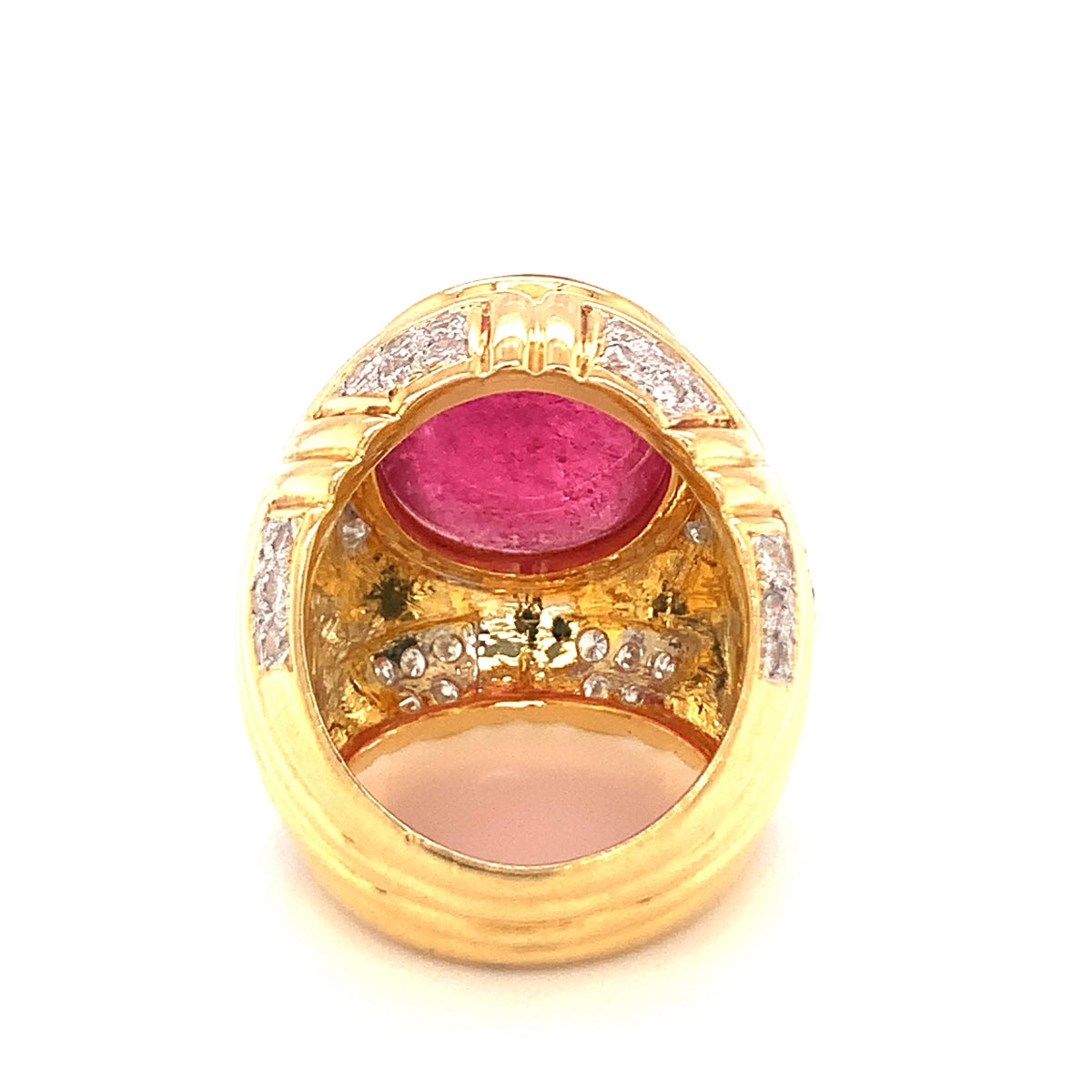 Pink Tourmaline and Diamond 18k Yellow Gold Dome Ring, circa 1970s