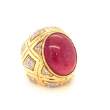Pink Tourmaline and Diamond 18k Yellow Gold Dome Ring, circa 1970s