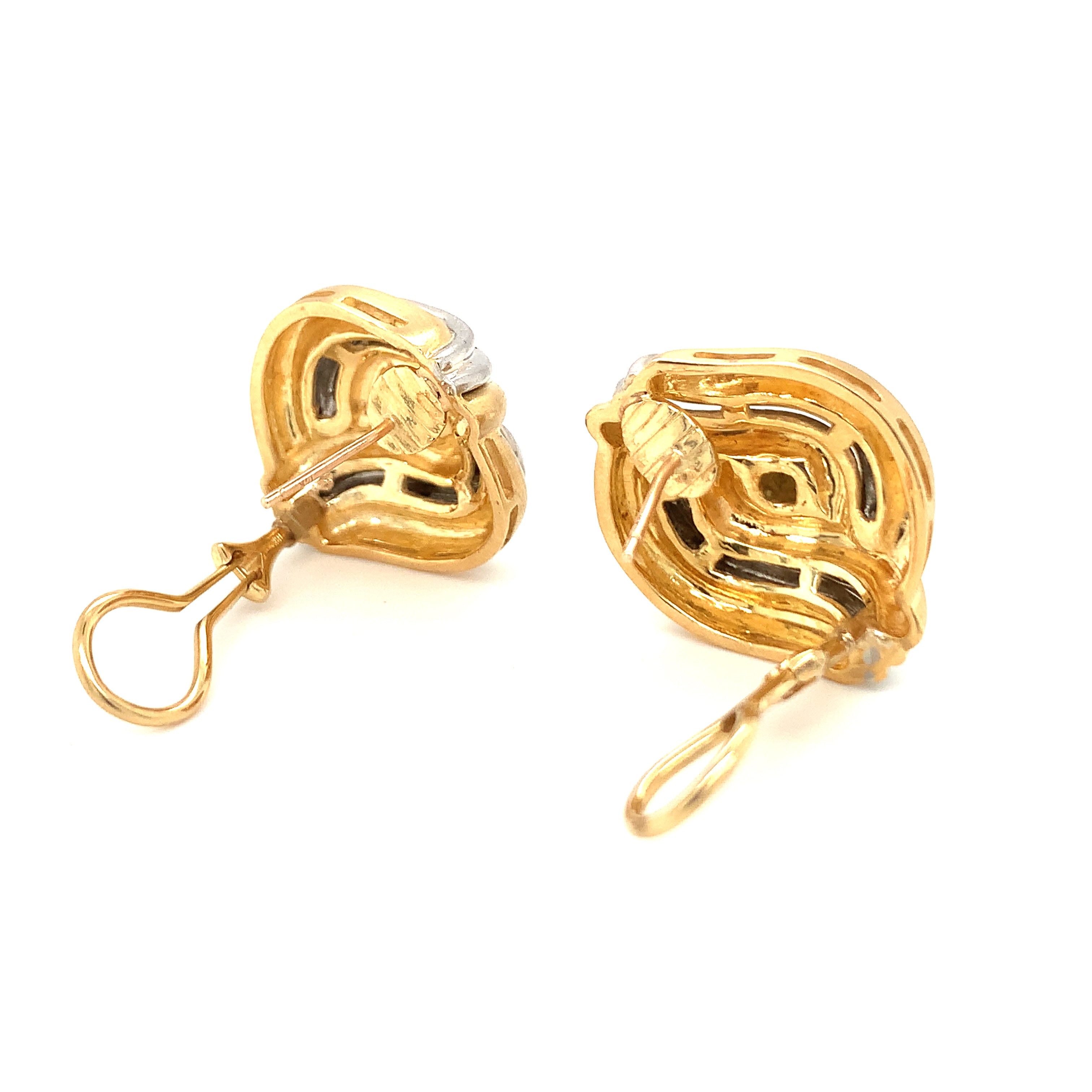 Platinum and 18k Yellow Gold Wave Motif Earrings