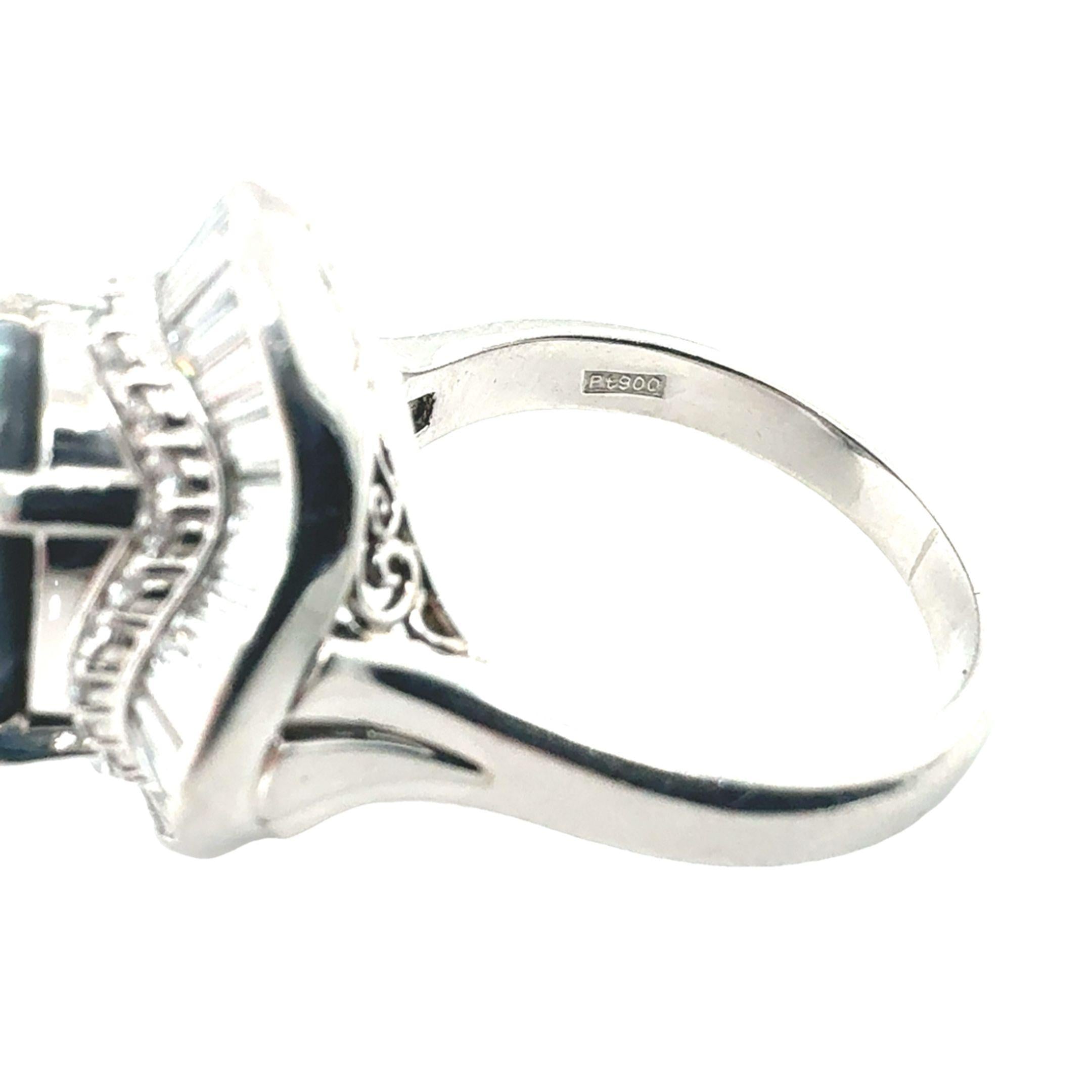 MID-CENTURY PLATINUM BLACK OPAL AND DIAMOND BALLERINA STYLE RING