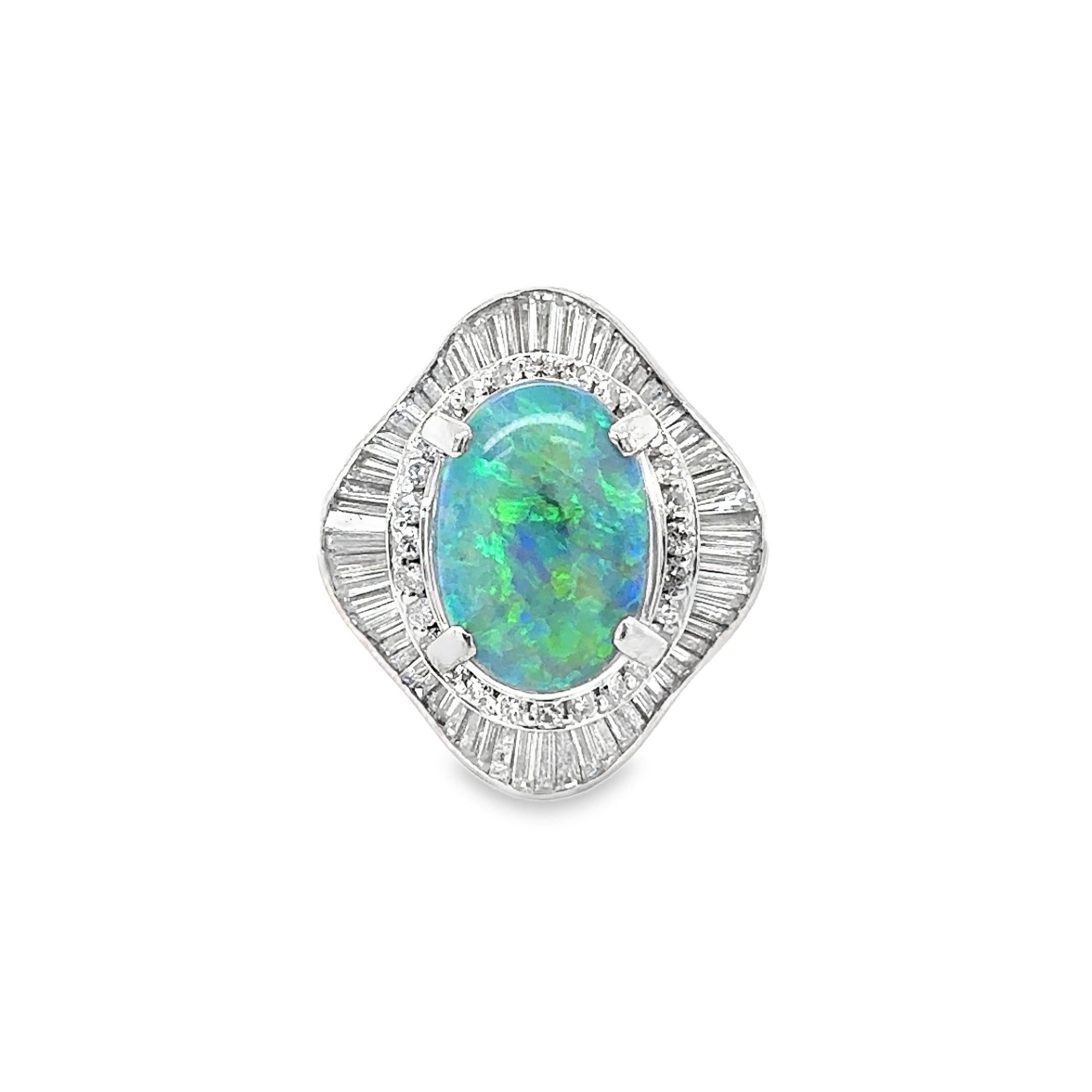 MID-CENTURY PLATINUM BLACK OPAL AND DIAMOND BALLERINA STYLE RING