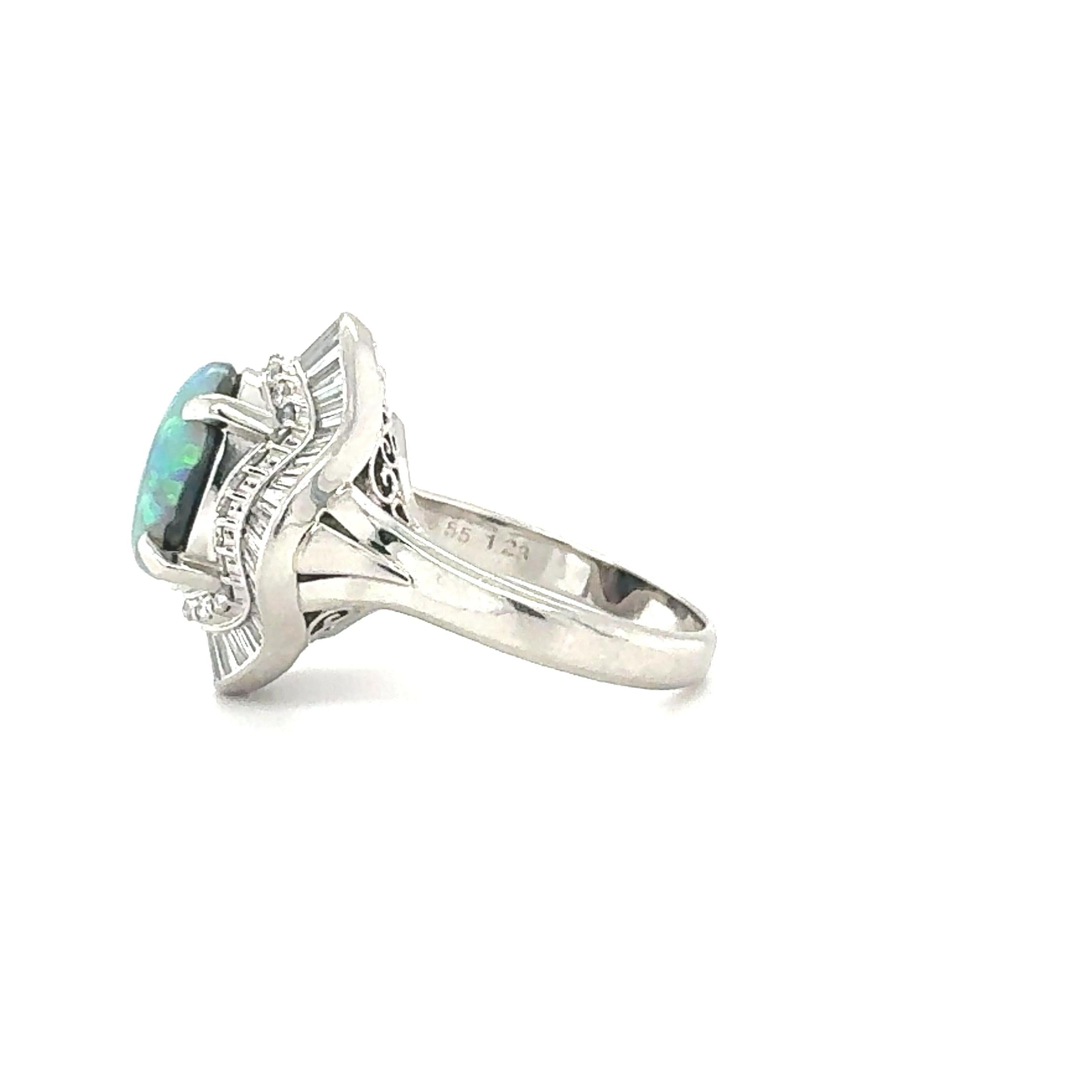 MID-CENTURY PLATINUM BLACK OPAL AND DIAMOND BALLERINA STYLE RING