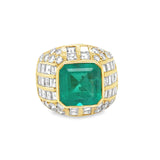 18K YELLOW GOLD EMERALD AND DIAMOND RING