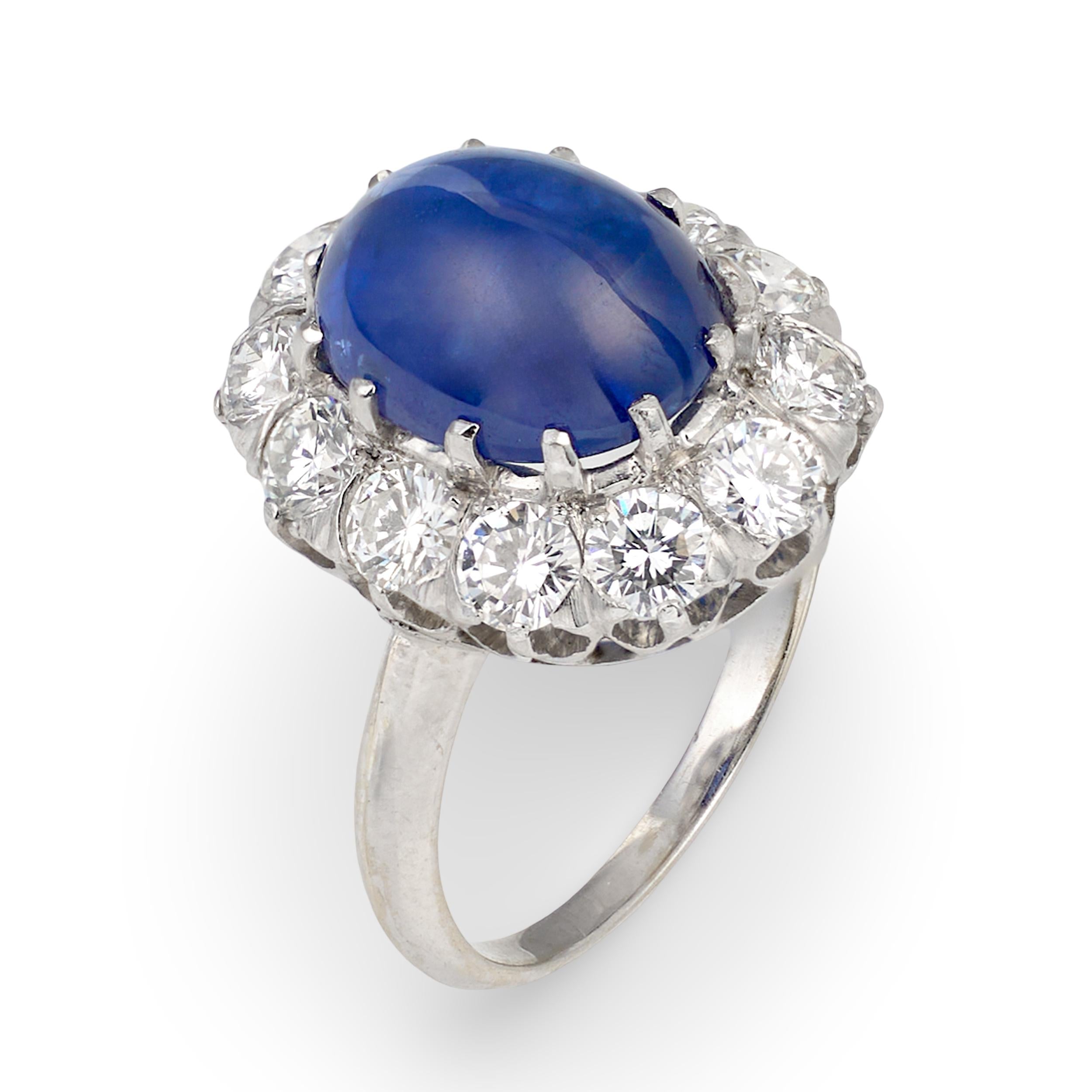 Mid-Century Sapphire and Diamond Platinum and 18K White Gold Ring, circa 1950s