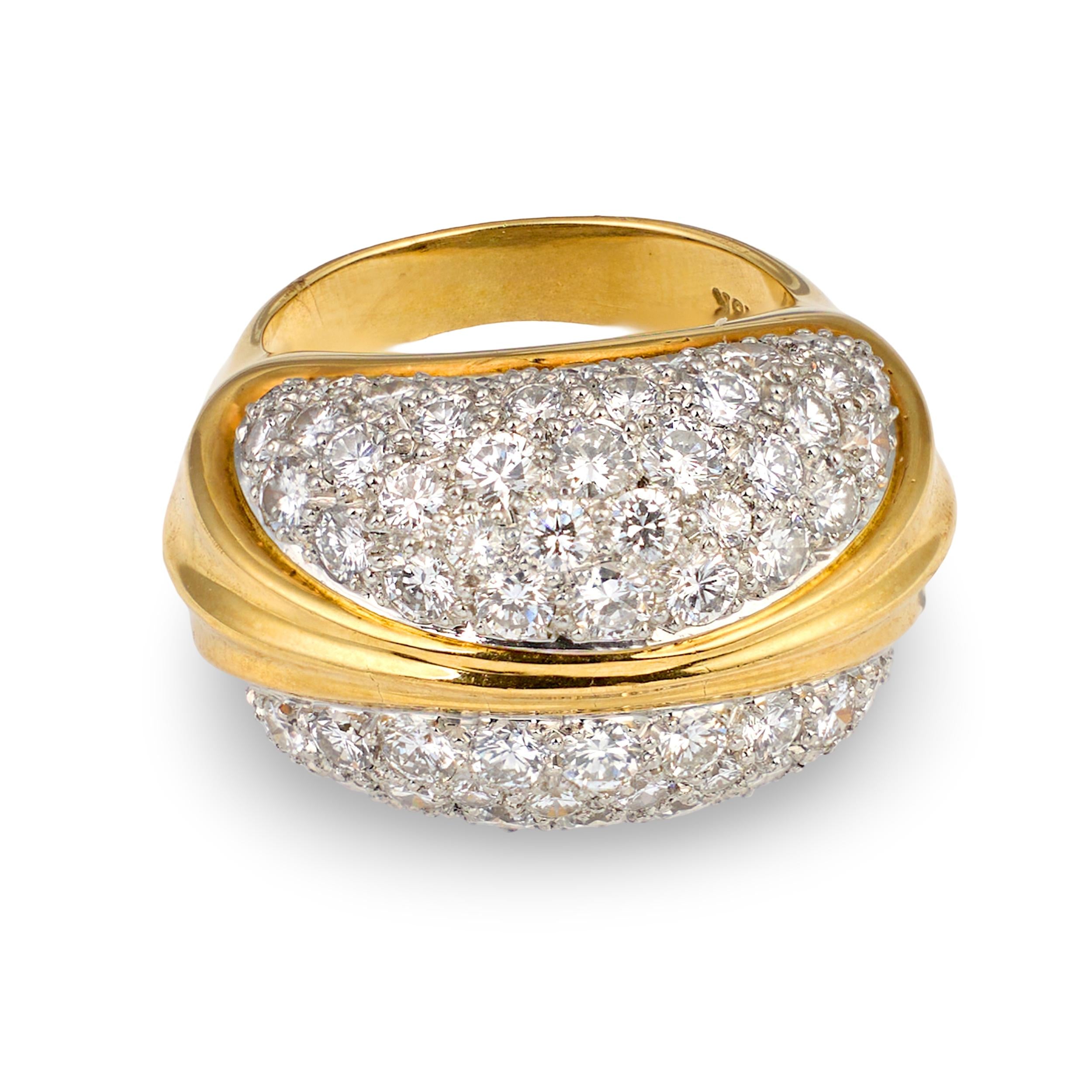Diamond Dome 18K Yellow Gold and Platinum Ring, circa 1970s