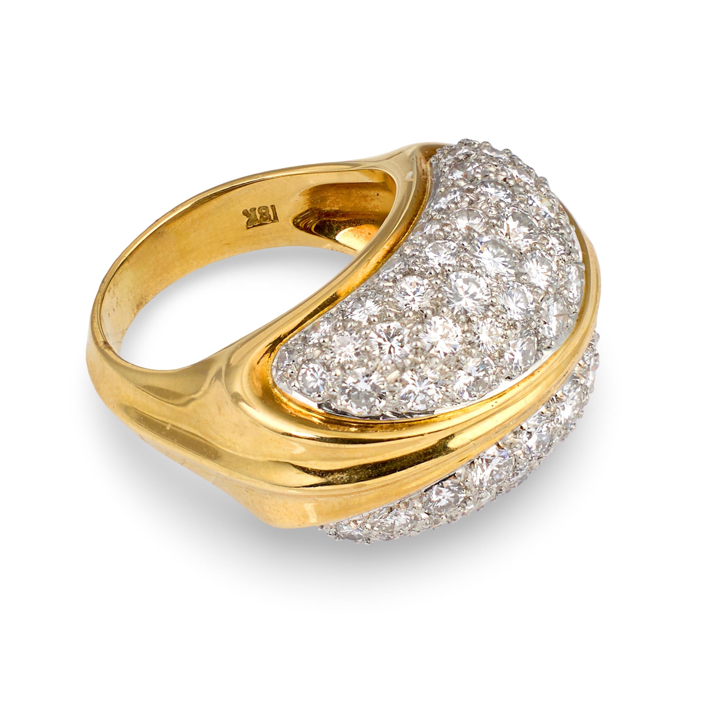 Diamond Dome 18K Yellow Gold and Platinum Ring, circa 1970s