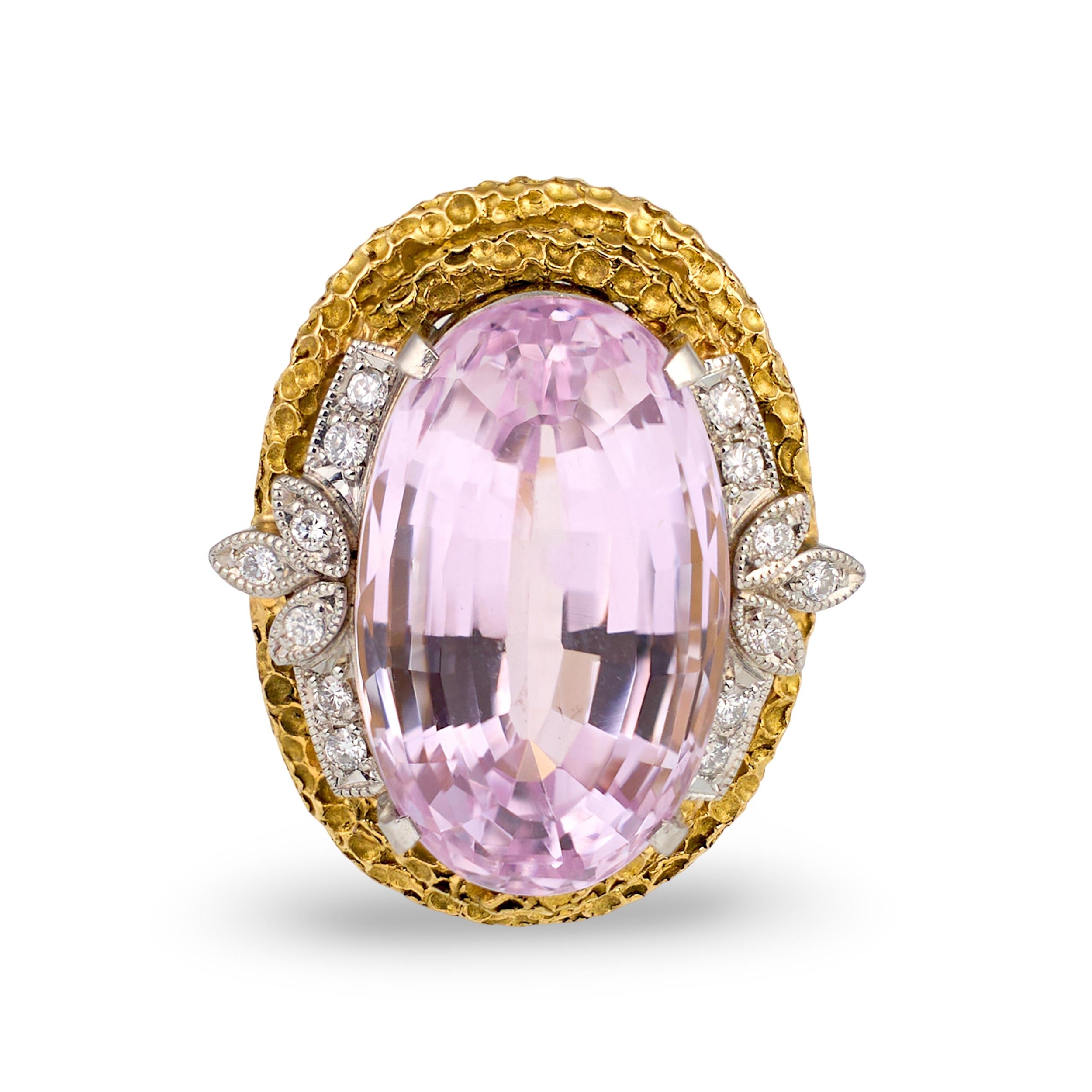 Kunzite and Diamond 18K Yellow Gold and Platinum Ring, circa 1960s