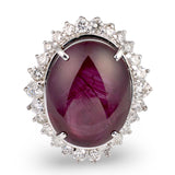 Mid-Century Star Ruby and Diamond 18k White Gold Cocktail Ring, circa 1950s