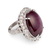 Mid-Century Star Ruby and Diamond 18k White Gold Cocktail Ring, circa 1950s