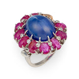 Mid-Century Sapphire, Ruby and Diamond Platinum Ring