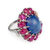 Mid-Century Sapphire, Ruby and Diamond Platinum Ring