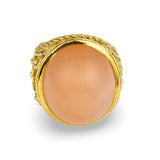 18K YELLOW GOLD PEACH MOONSTONE AND DIAMOND RING