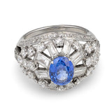 Mid-Century Mauboussin Sapphire and Diamond Platinum Ring, circa 1950s