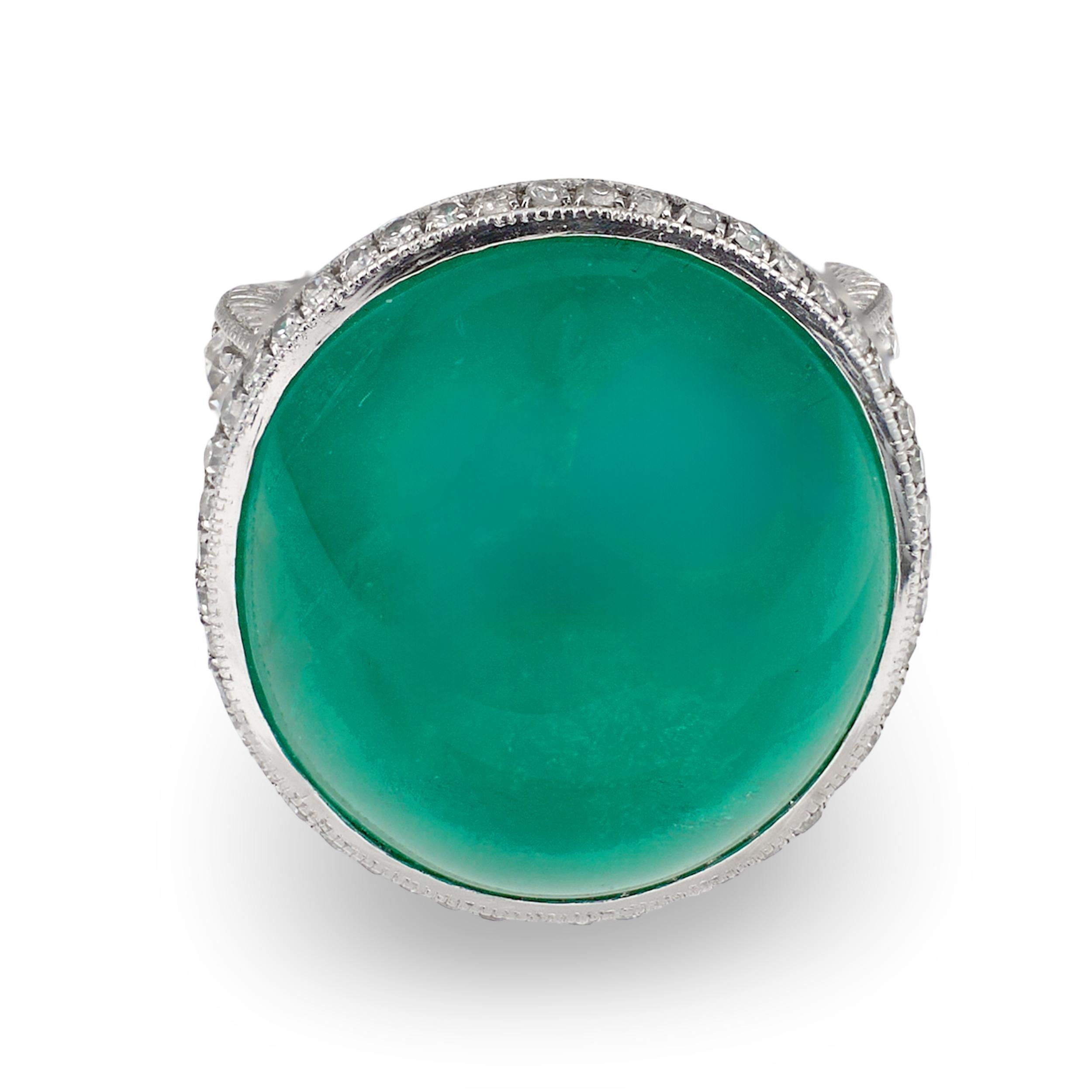 Mid-Century Emerald and Diamond Platinum Ring, circa 1950s