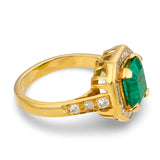 Emerald and Diamond 18k Yellow Gold Ring, circa 1970s