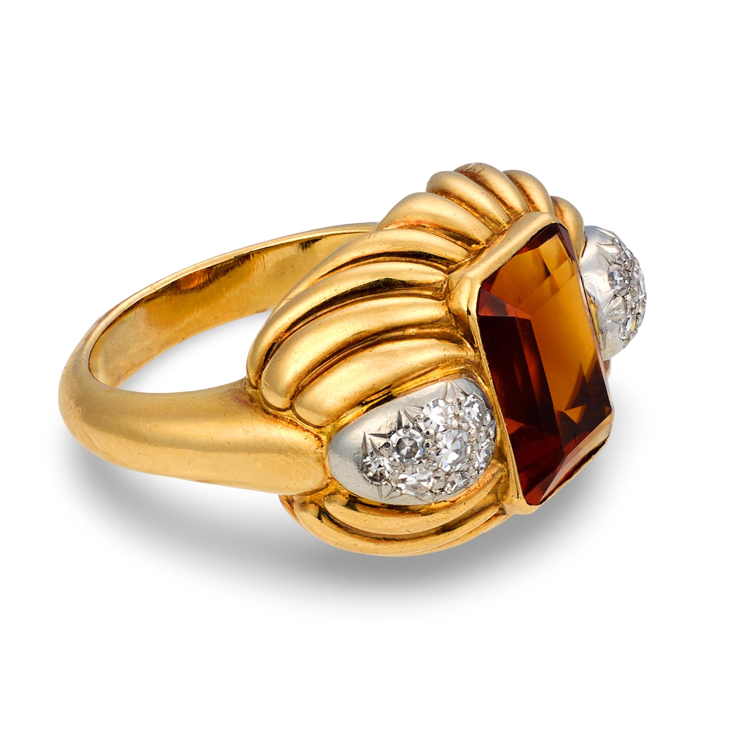 Madeira Citrine Ring in 18K Yellow Gold, circa 1940s