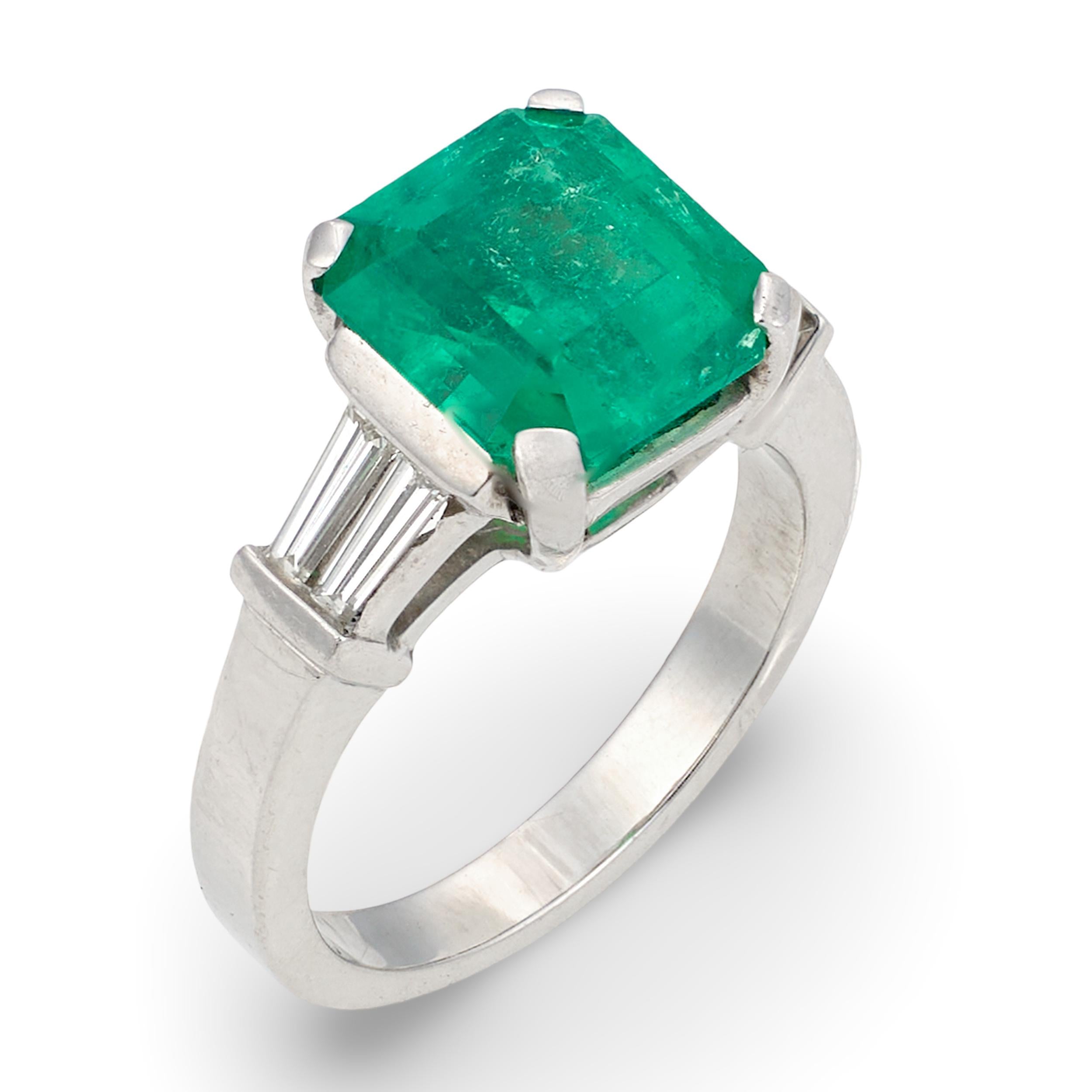 Gia Certified 3.20 Ct. Colombian Emerald and Diamond Platinum Ring