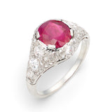 Art Deco Burmese Ruby and Diamond Ring in Platinum, circa 1920s