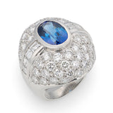 Sapphire and Diamond Platinum Bombe Ring, circa 1980s
