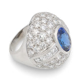 Sapphire and Diamond Platinum Bombe Ring, circa 1980s