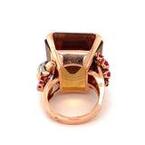 Retro Citrine, Ruby and Diamond 18K Rose Gold Ring, circa 1940s