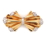 Retro Diamond Bow Gold Brooch, circa 1940s