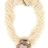 Retro Diamond Pearl 14K Yellow and Rose Gold/Platinum Necklace, circa 1940s