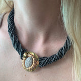Retro Diamond and Hematite Platinum and 14k Gold Necklace, circa 1940s