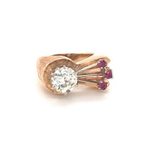 Retro Diamond and Ruby 14K Rose Gold Ring, circa 1940s