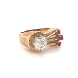 Retro Diamond and Ruby 14K Rose Gold Ring, circa 1940s