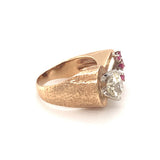 Retro Diamond and Ruby 14K Rose Gold Ring, circa 1940s