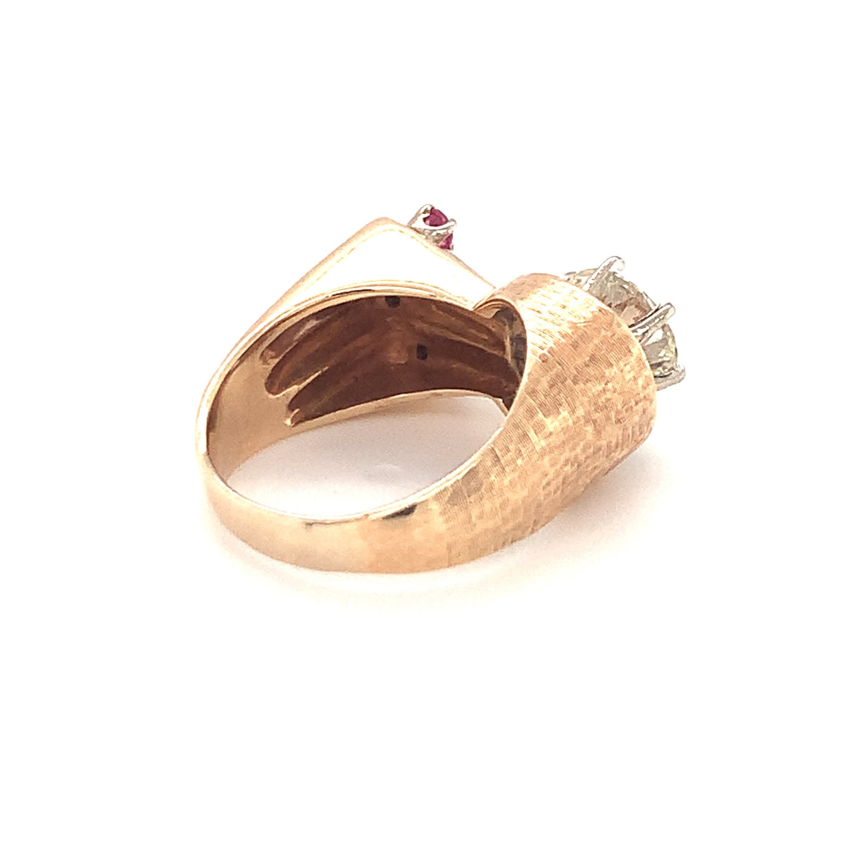 Retro Diamond and Ruby 14K Rose Gold Ring, circa 1940s