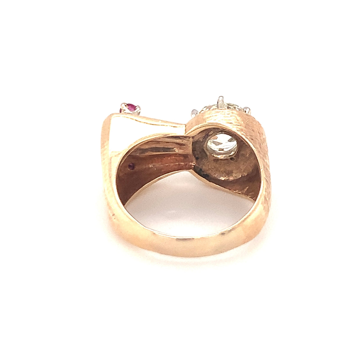 Retro Diamond and Ruby 14K Rose Gold Ring, circa 1940s