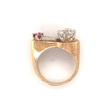 Retro Diamond and Ruby 14K Rose Gold Ring, circa 1940s