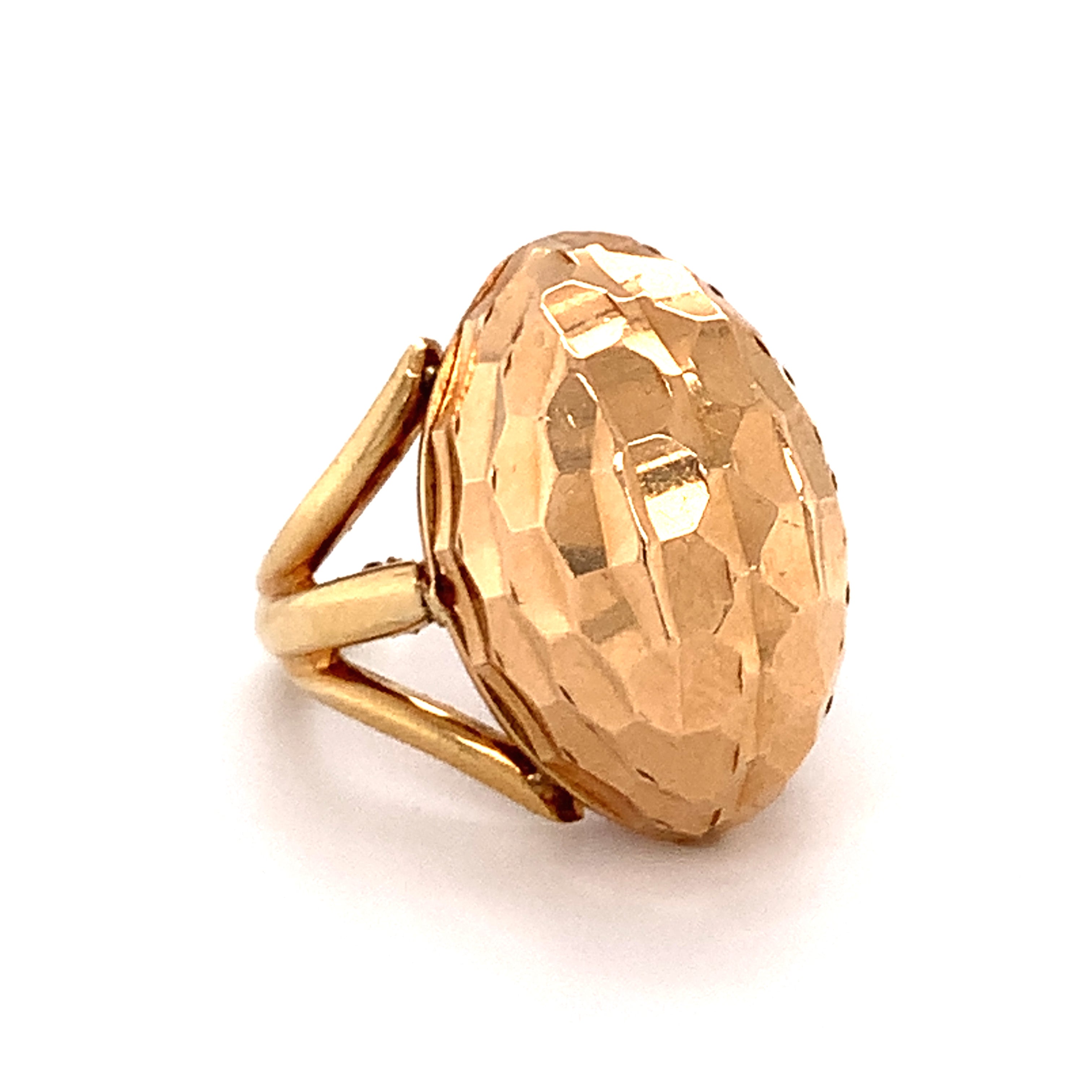 Retro Marquise-Shaped Hammered Rose Gold Ring