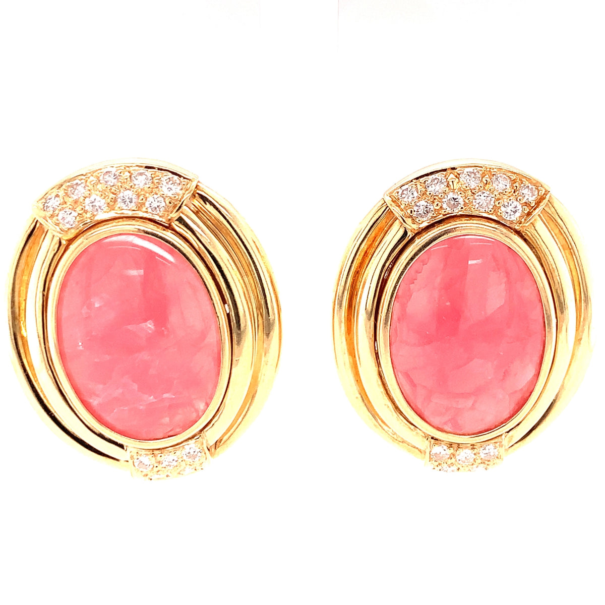 Rhodochrosite and Diamond Yellow Gold Earrings, circa 1960s