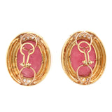 Rhodochrosite and Diamond Yellow Gold Earrings, circa 1960s