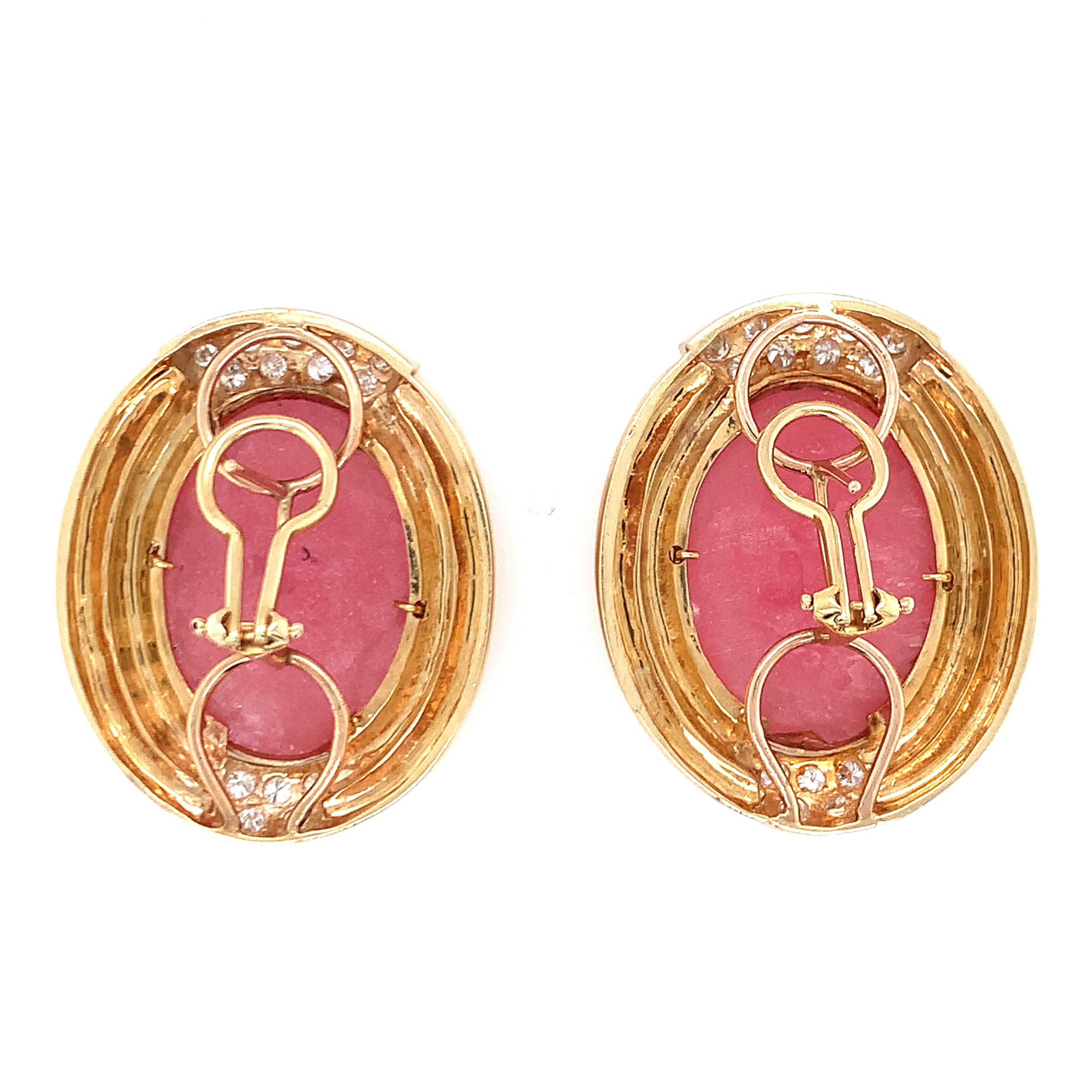 Rhodochrosite and Diamond Yellow Gold Earrings, circa 1960s