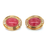 Rhodochrosite and Diamond Yellow Gold Earrings, circa 1960s