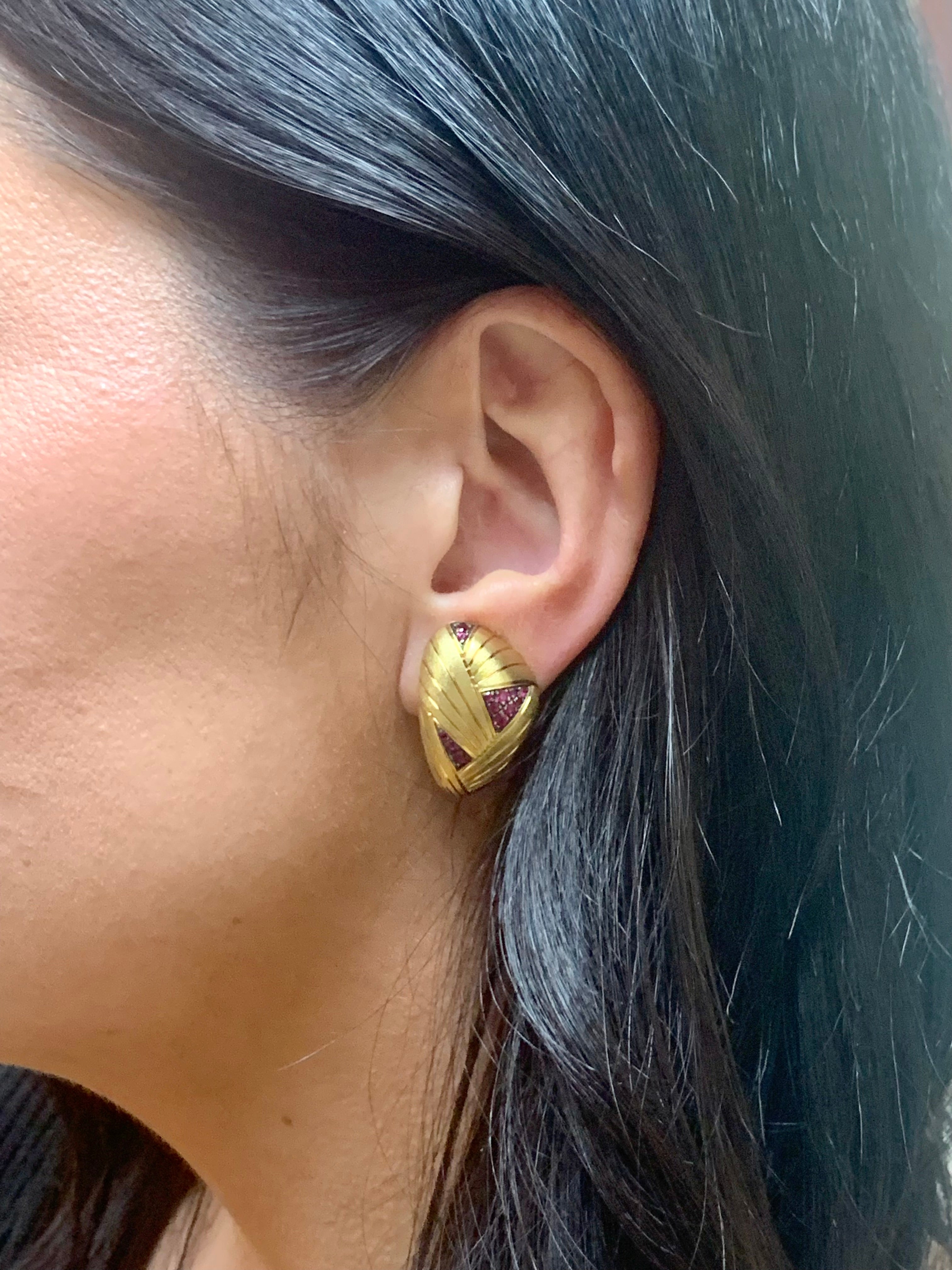 Ruby 18K Yellow Gold Earclips by Kristoph Krahenmann