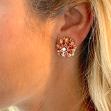 Ruby and Diamond 14K Yellow Gold Earclips