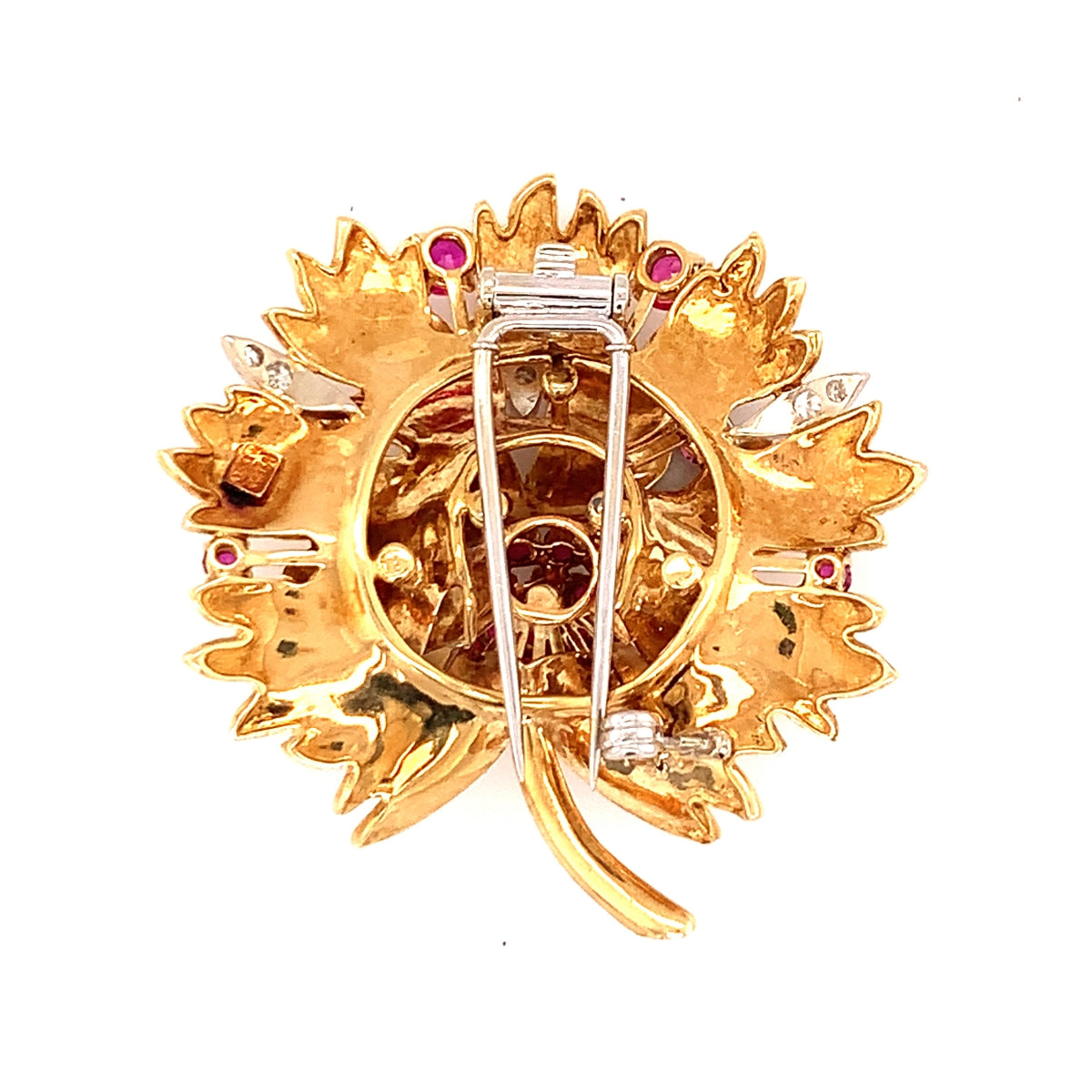 Ruby and Diamond 18K Yellow Gold Pendant / Brooch, circa 1960s