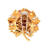 Ruby and Diamond 18K Yellow Gold Pendant / Brooch, circa 1960s