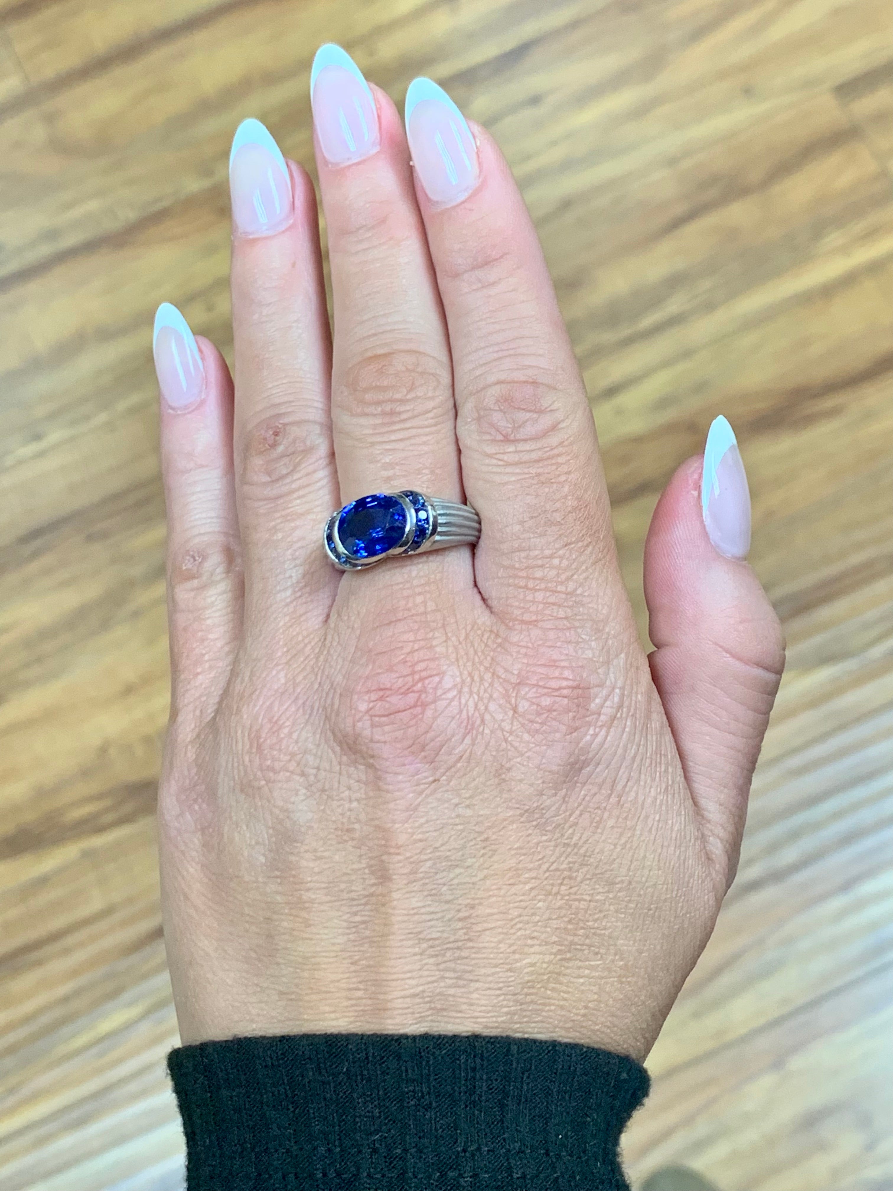 Sapphire Platinum Ring, circa 1990s