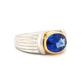 Sapphire Platinum and Yellow Gold Ring, circa 1990s