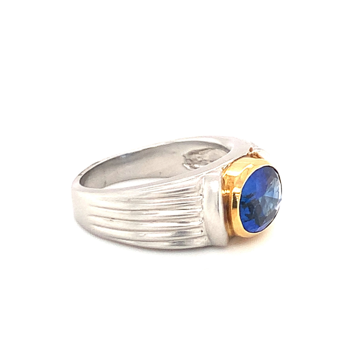 Sapphire Platinum and Yellow Gold Ring, circa 1990s