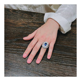 Sapphire and Diamond Platinum Bombe Ring, circa 1980s
